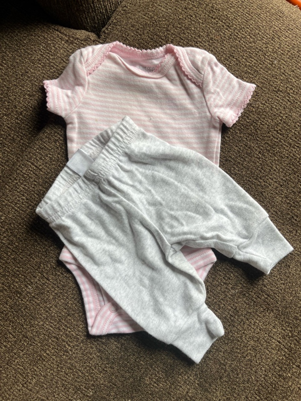 Unbranded Pink Stripe Bodysuit & Gray Pants Matching Set for Kids